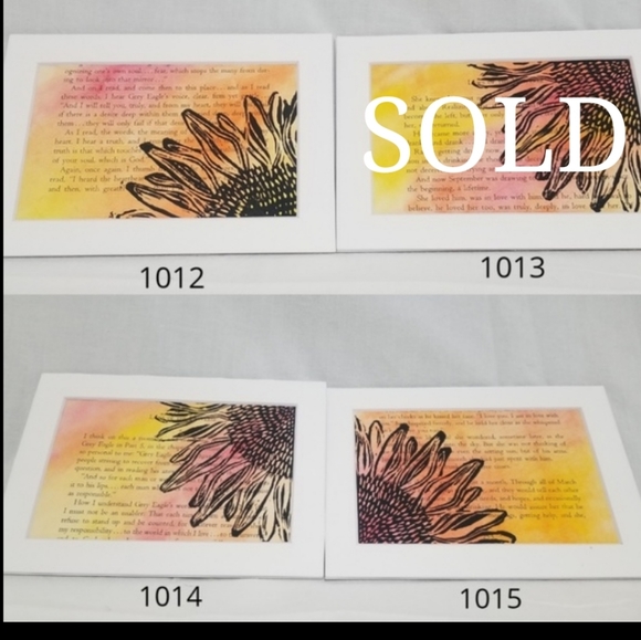 Matted Sunflower Watercolor Linocut Print - Picture 4 of 5